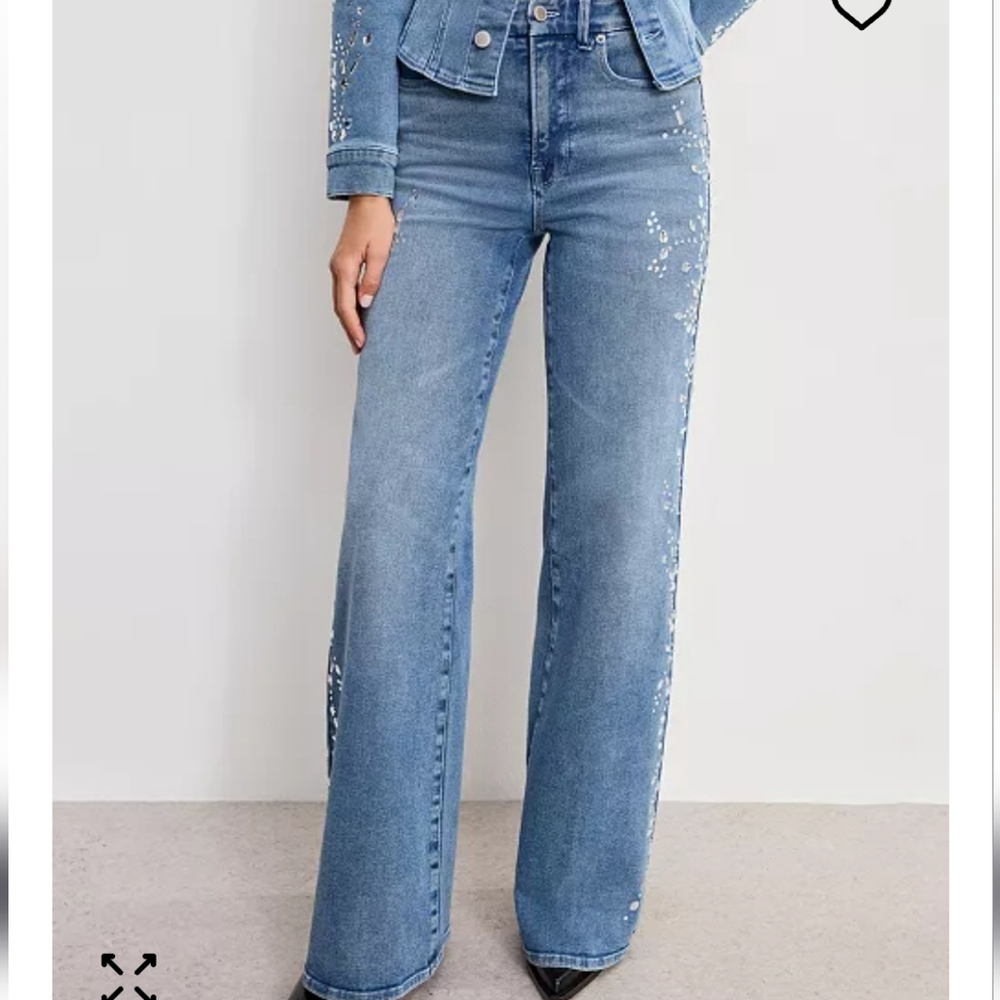 Good American Blue Embellished Flare Jeans - Picture 2 of 8